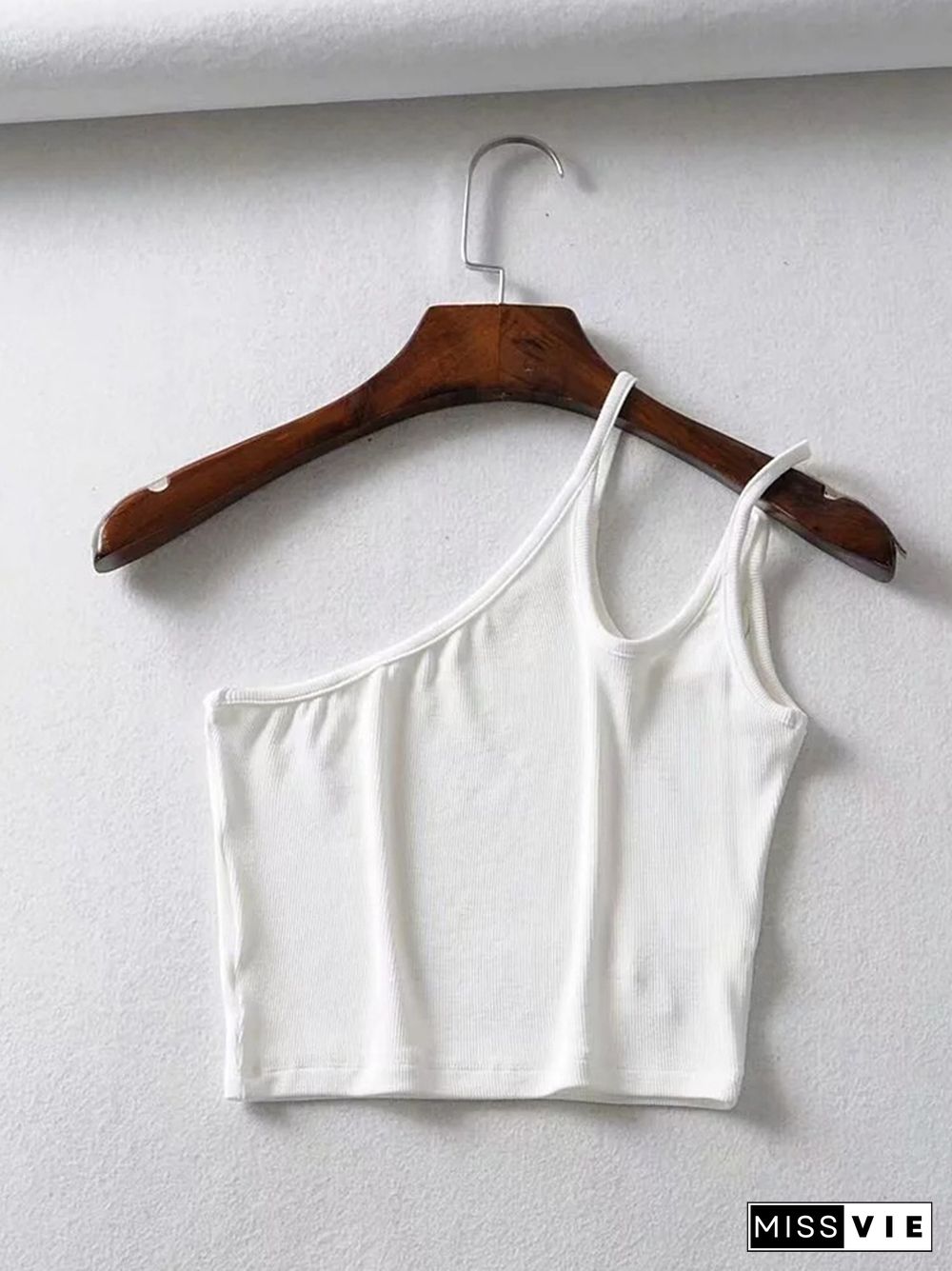 One Shoulder Ribbed Camis Women Summer Double Strap Slim Fit Tank Tops 90S Cool Girls Streetwear Strench Tees