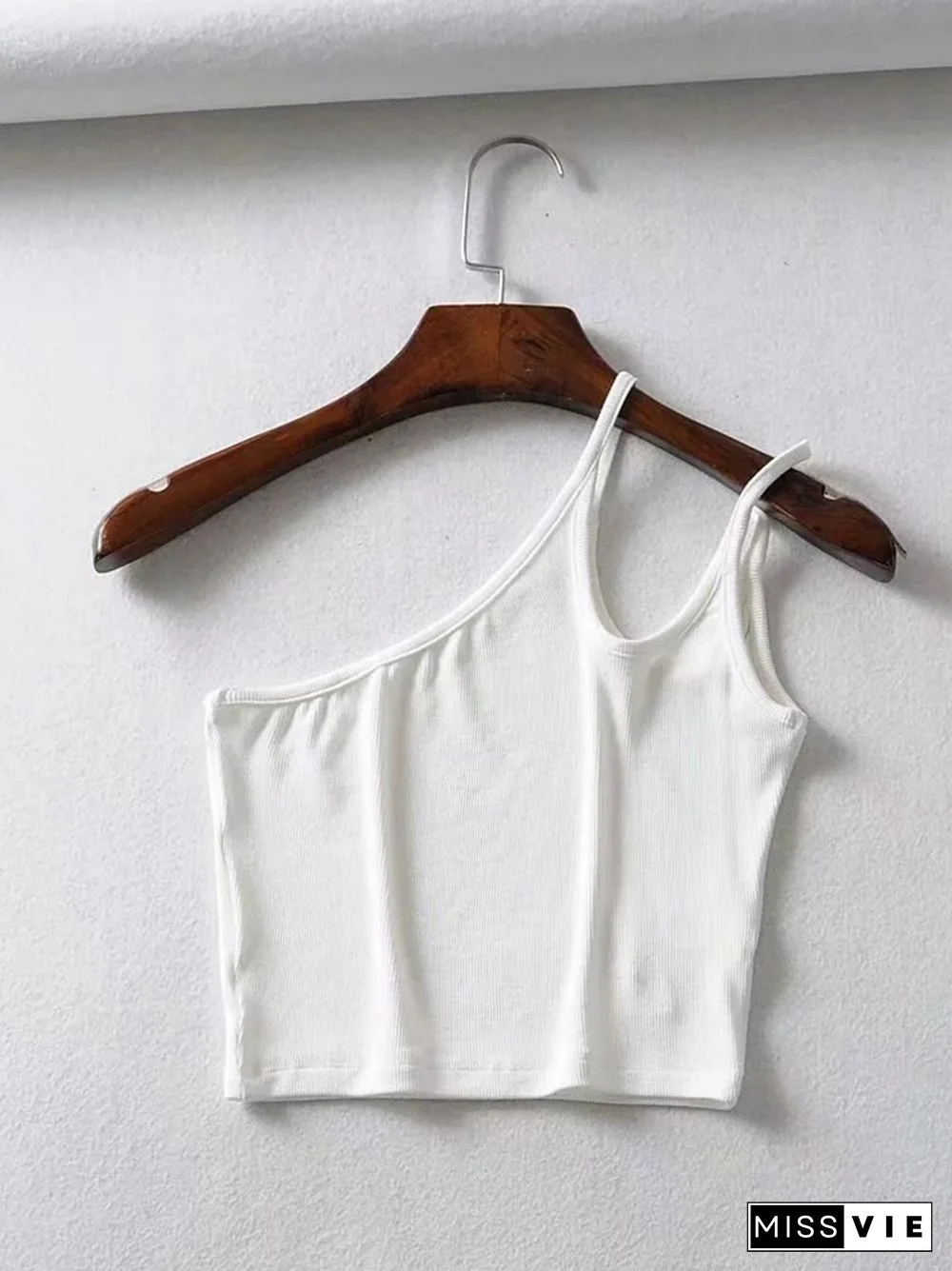 One Shoulder Ribbed Camis Women Summer Double Strap Slim Fit Tank Tops 90S Cool Girls Streetwear Strench Tees