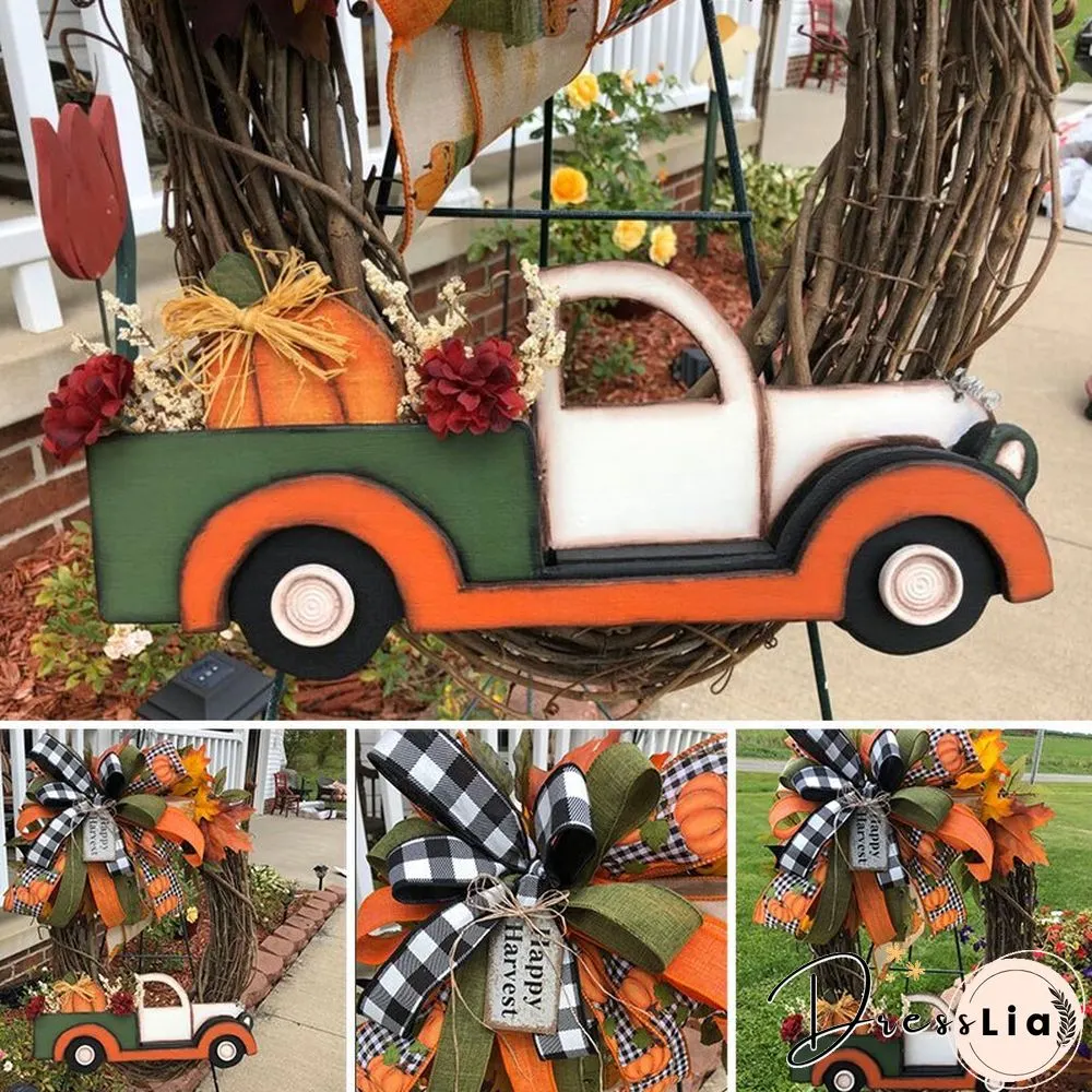 Pumpkin Car Wreath Autumn Harvest Thanksgiving Fall Garland, for Indoor Outdoor Home Car Holiday Halloween Decoration