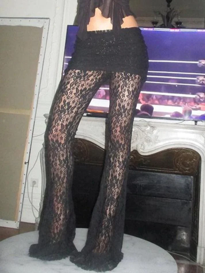Brownm Perspective Lace Splice High Rise Flare Leg Pants