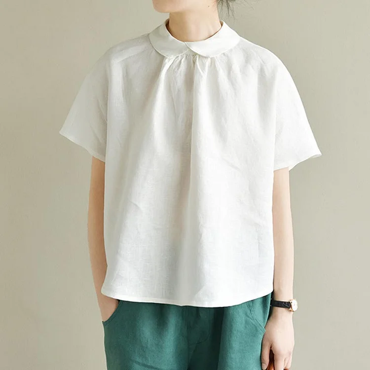 Simple Linen Wide Sleeve Shirt