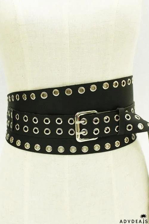 Hollow Leather Wide Belt