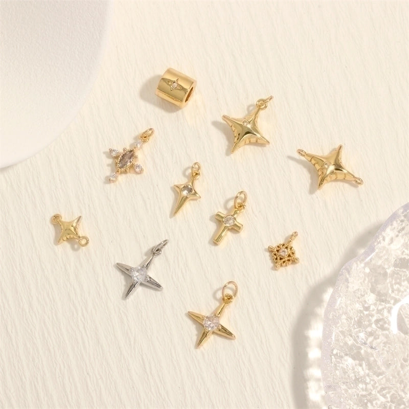 Minimalist Cross Copper Enamel Plating Inlay Zircon 18k Gold Plated Charms