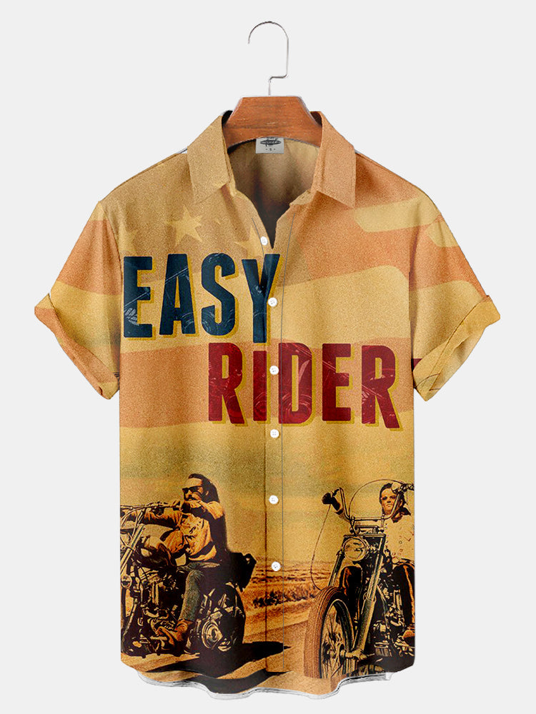 Men's Classic Nostalgic Cowboy Character Short Sleeve Printed Shirt PLUSCLOTHESMAN