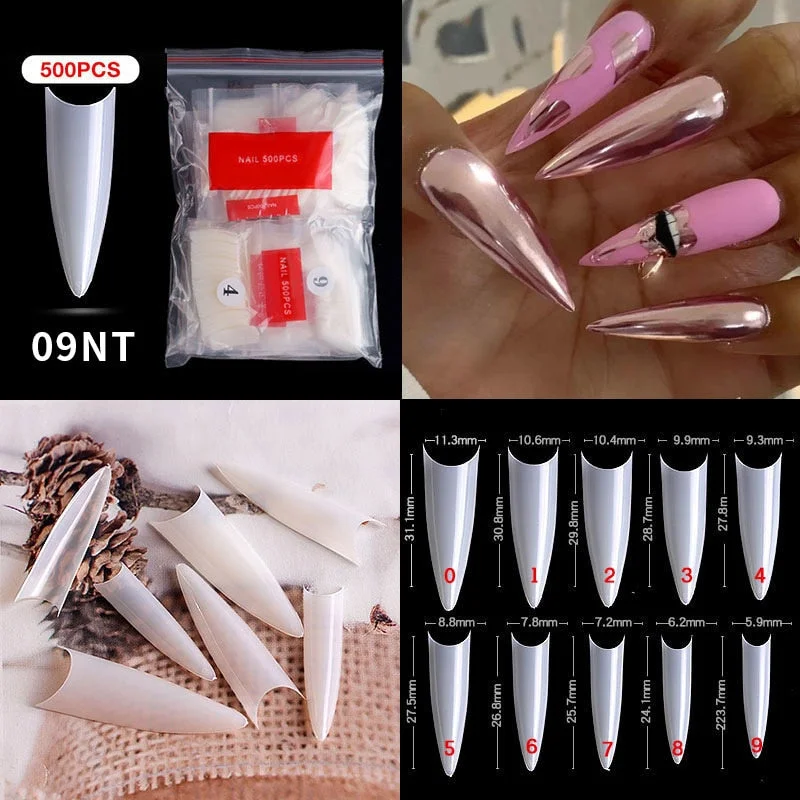 500Pcs False Nail Extension French Natural Transparent Stiletto Coffin False Nails Tips Long Acrylic UV Gel Nail Polish Manicure-Nail Inspo