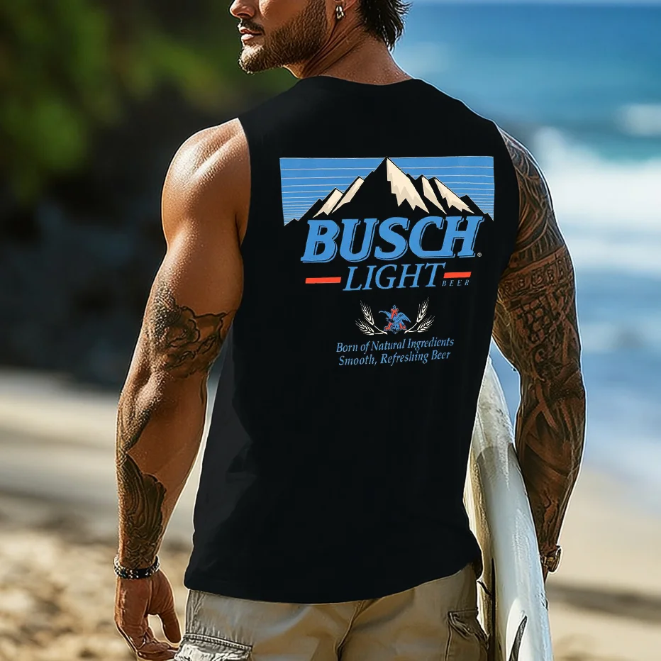  Men's Graphic Tank Top with Mountain Design for Summer Beachwear
