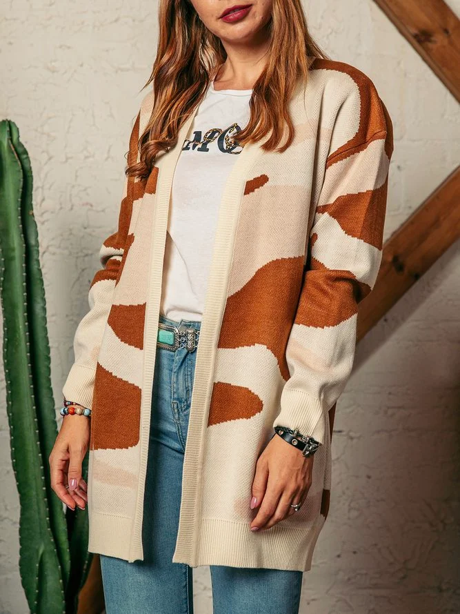 Casual Color-Block Long Sleeve Knitted Sweater