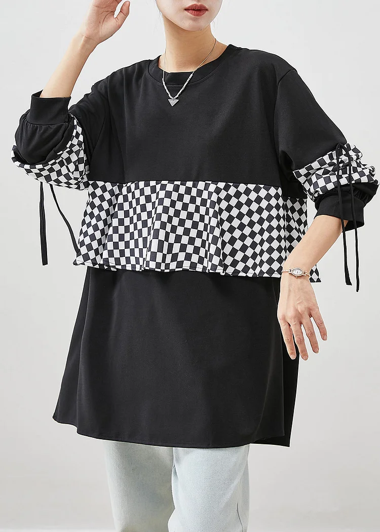 Italian Black Oversized Patchwork Warm Fleece Pullover Streetwear Fall