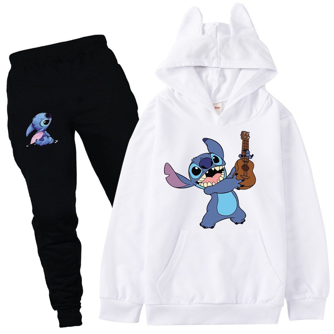 Mayoulove Stitch Print Girls Boys Cotton Hoodie And Sweatpants Set Tracksuit-Mayoulove