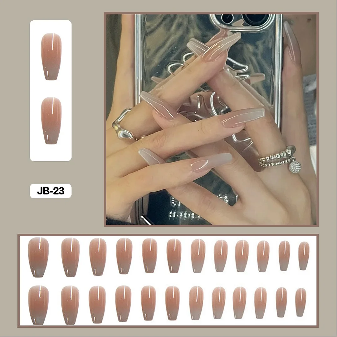 24pcs Gradient Long Trapezoidal Ballet Wearable False Nails Nail Art Fake Nails With Glue And Wearing Tools-Nail Inspo