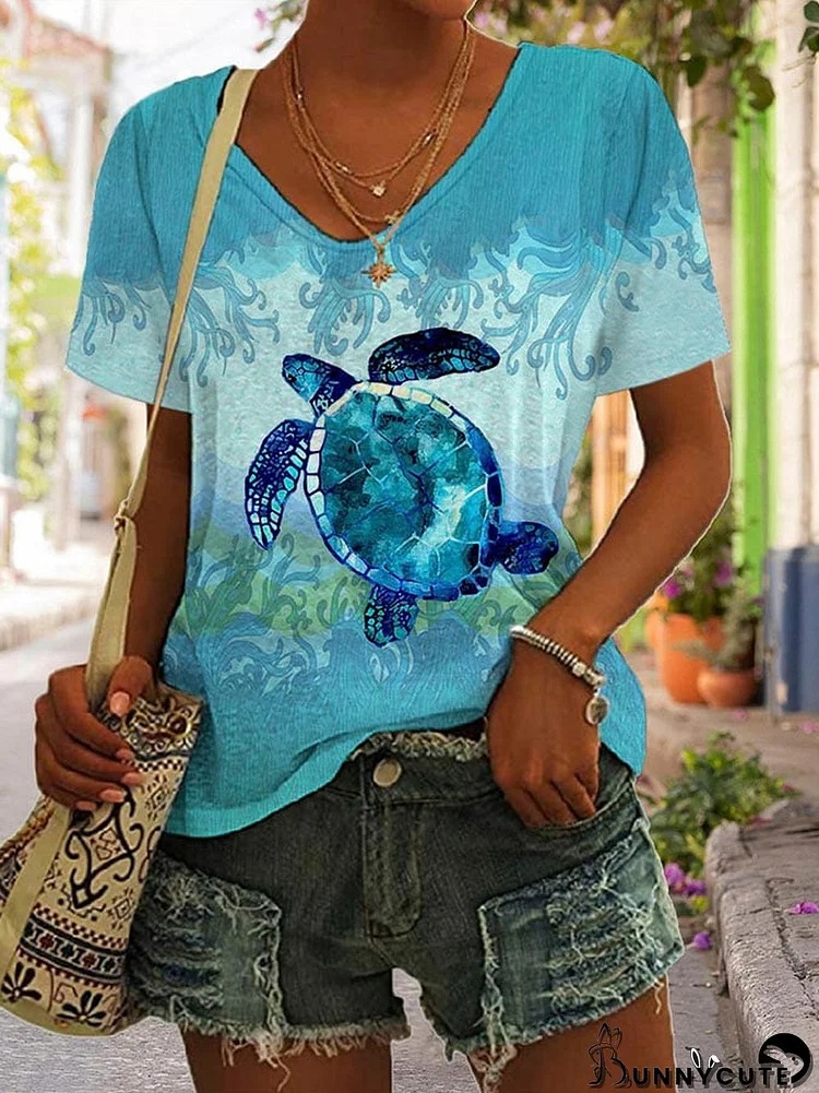 Women's Casual Turtle Print Short Sleeve T-Shirt