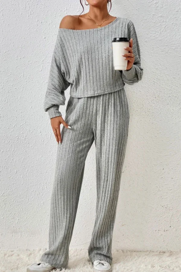 Casual Loose Round Neck Pit Stripe Two-Piece Set