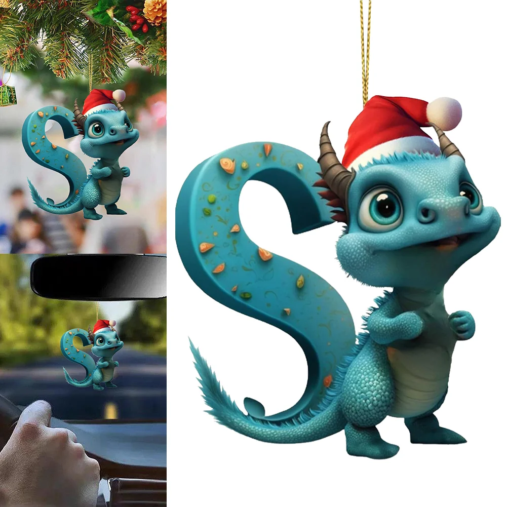 Christmas Cute Dragon Pendants Acrylic Letter Shaped Exquisite for Xmas Tree Car