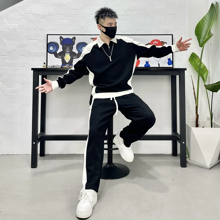 Spring Autumn Korean Style High-quality Sweatshirt Suit Men Fashion Handsome Long-sleeved Polo Shirt Casual Trousers Two-piece