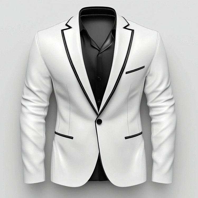 Men's Notch Lapel Long Sleeve One Button Contrast Binding PU Leather Blazer