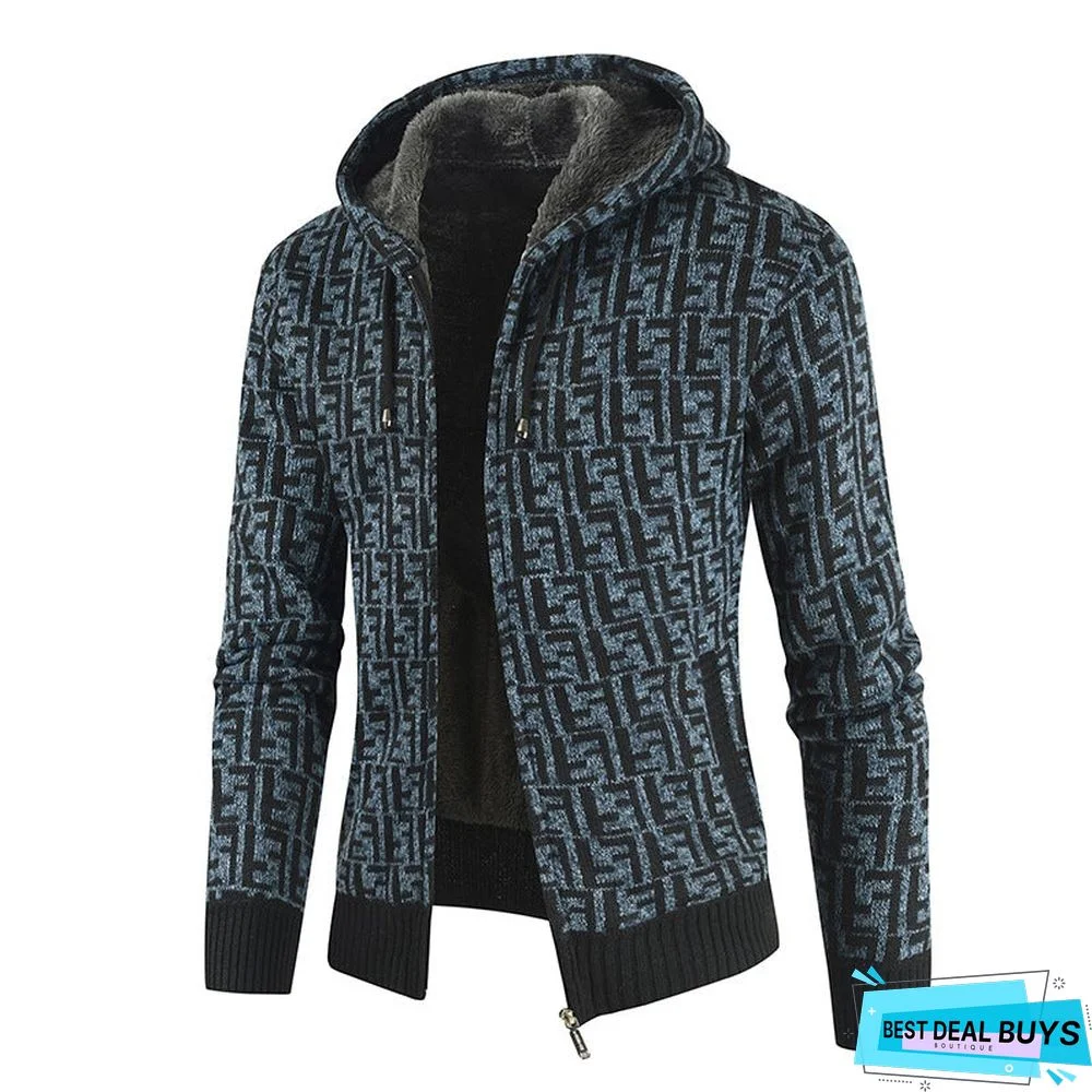 Men's Color Matching Hooded Sweater Coat