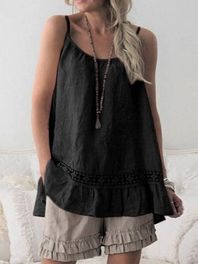 Solid Color Sling Cotton Linen Top