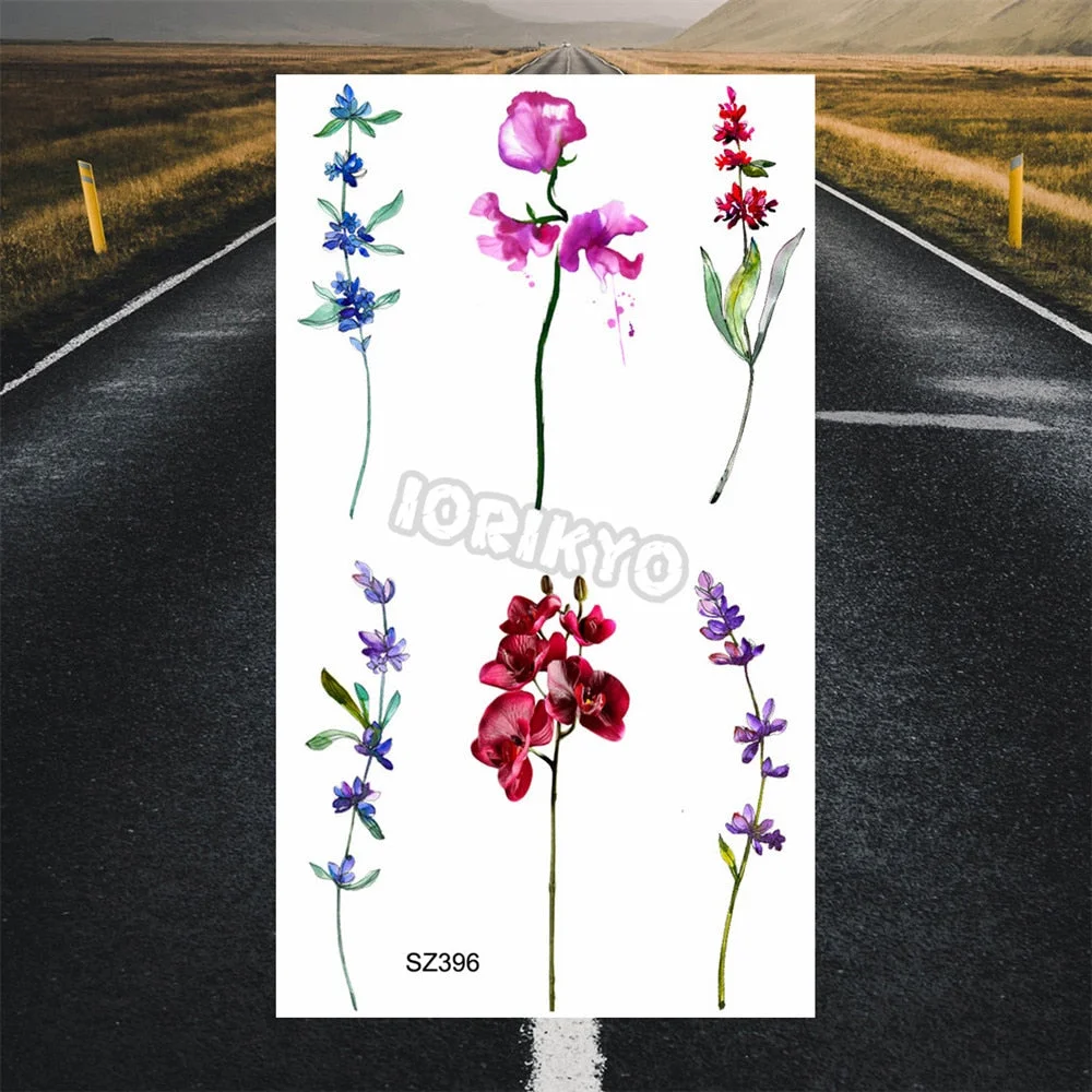 Black Dandelion With Creative Tattoos For Women Men Realistic Sea Wave Mountain Lavender Fake Tattoo Sticker Arm Leg Tatoos 3D