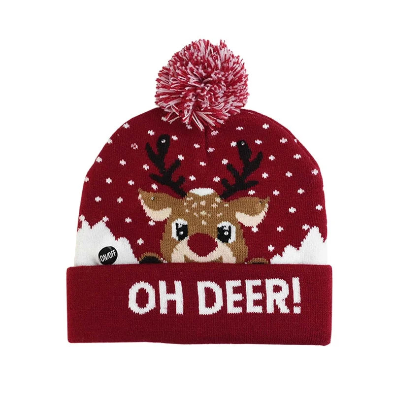 LED Christmas Hat Sweater Knitted Beanie Christmas Light Up Knitted Hat Christmas Gift for Kids Xmas 2022New Year Decorations