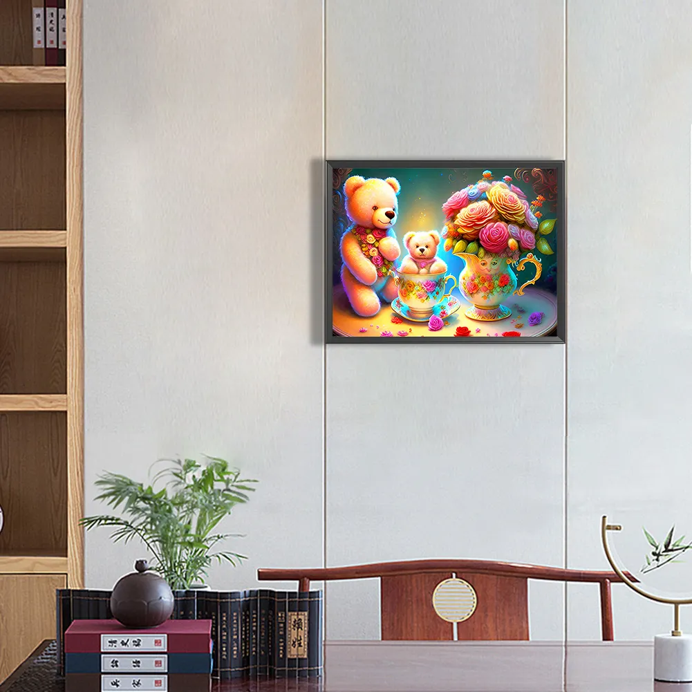 Full Round Diamond Painting 40*30cm - Roses And Teddy Bear