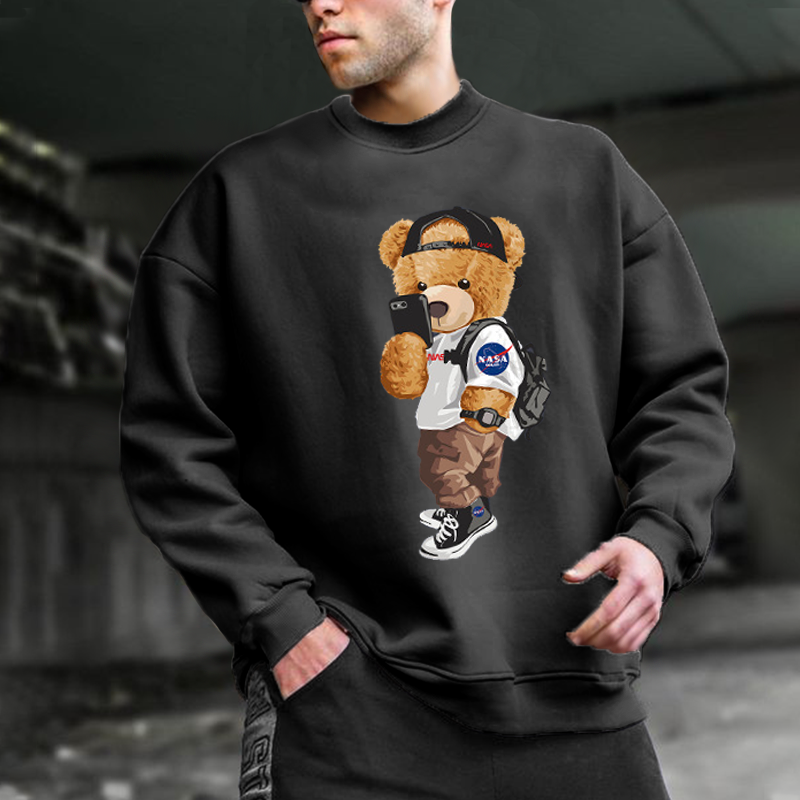 NASA SOLAR Co-branded 2022 New Cartoon Animation Bear Print Men's And Women's Same Trendy Brand Sweatshirt