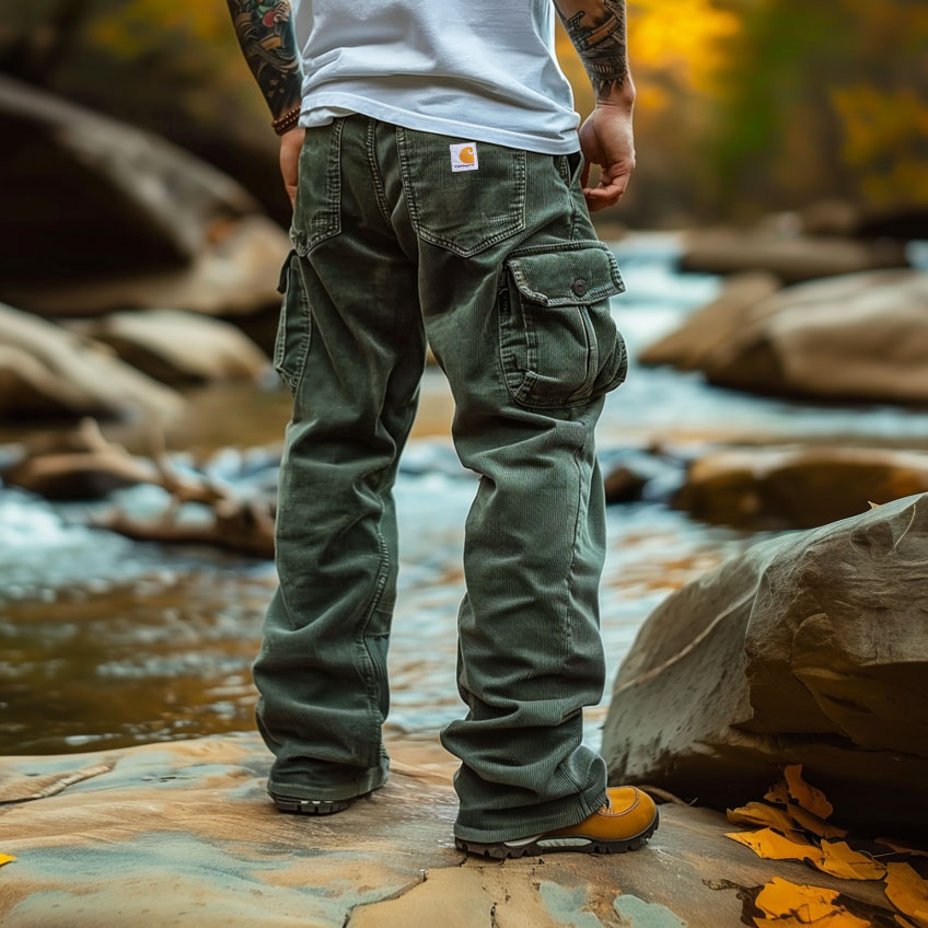 Men's Vintage Corduroy Outdoor Multi-pocket Cargo Pants Trousers