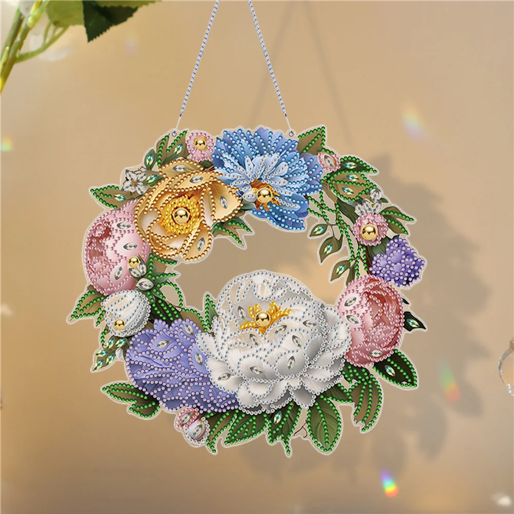 DIY Flower Wreath Acrylic Special Shaped Diamond Painting Wall Decor Wreath