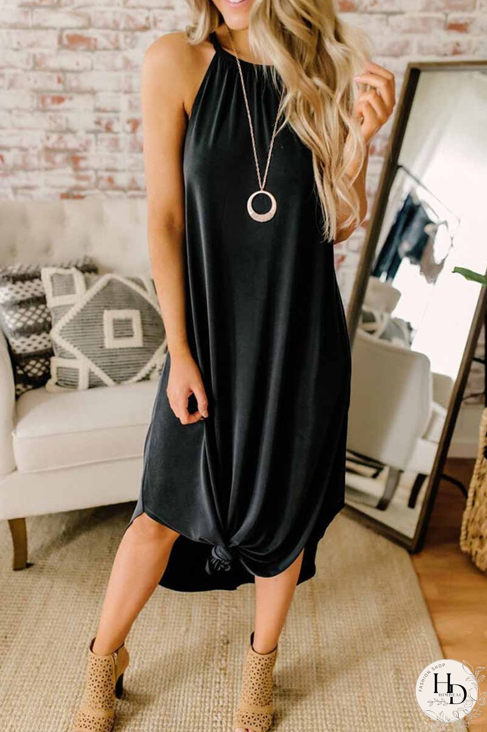 Loose Sexy Solid Color Sling Midi Dress