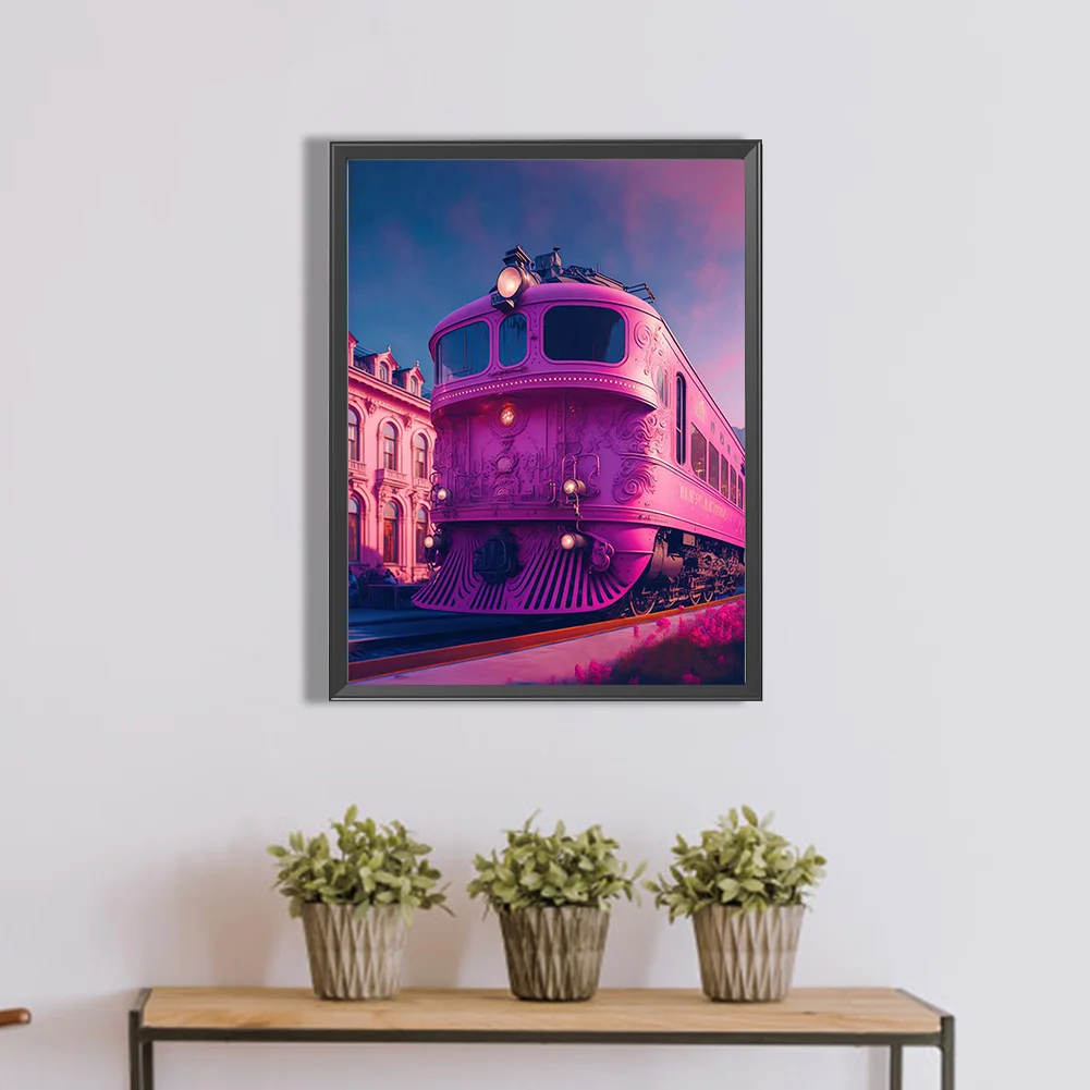Full Round Diamond Painting 30*40cm - Pink Ocean Train