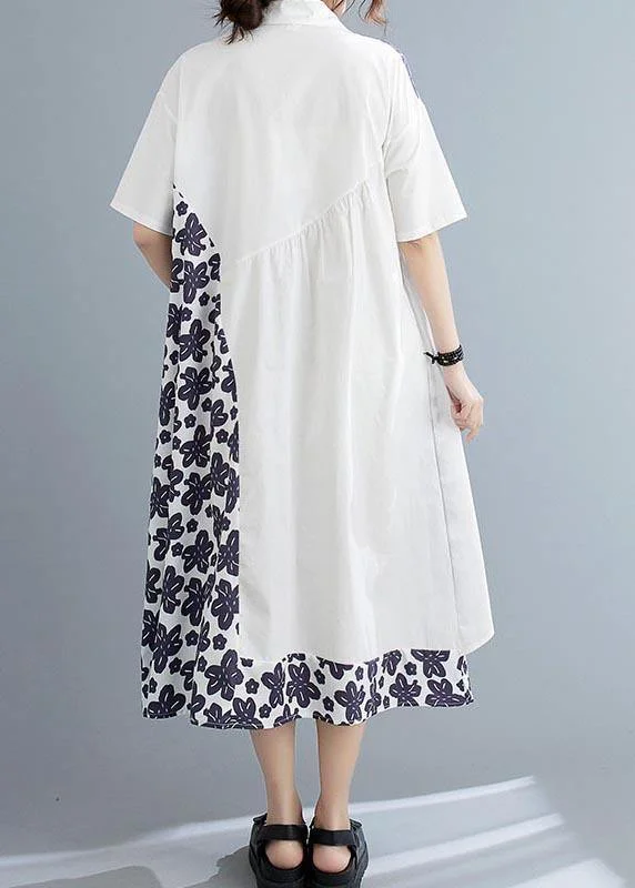 Bohemian White Patchwork Print asymmetrical design Maxi Summer Chiffon Dress