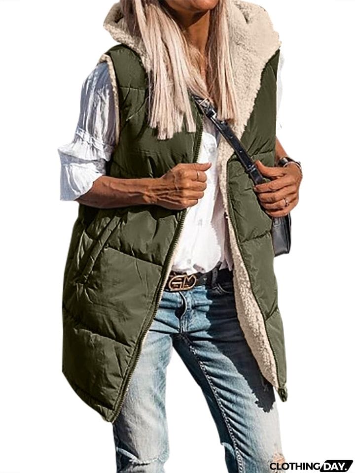 Sleeveless Zip-up Reversible Quilted Vest Puffer Jacket for Women