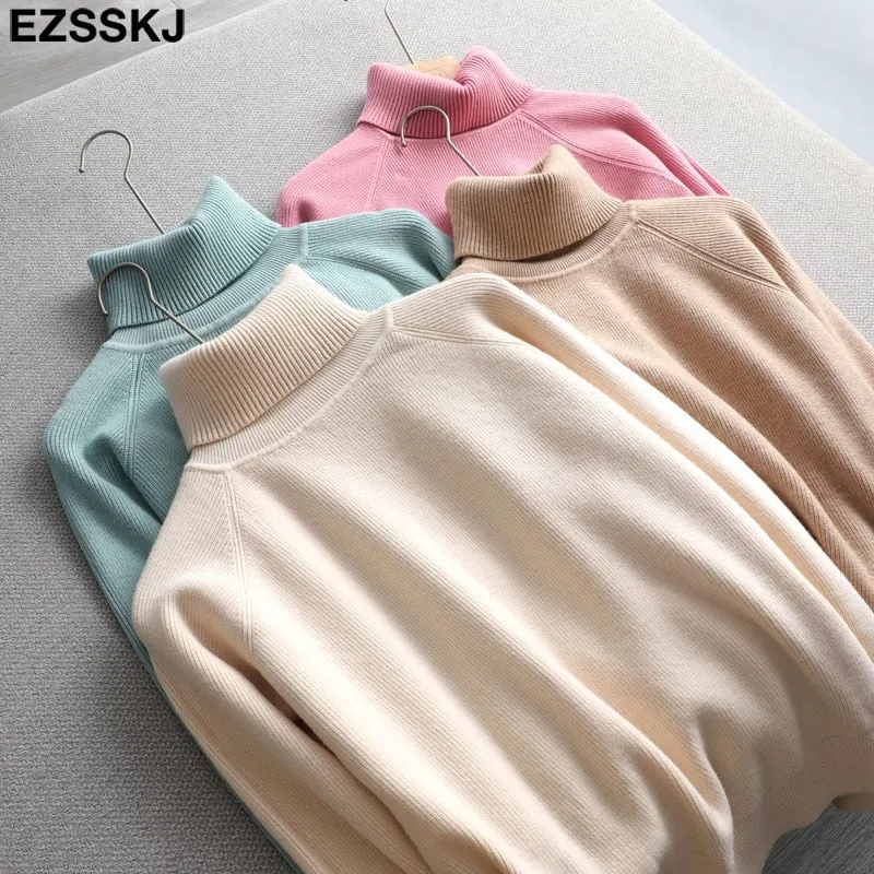 Pure color basic sweater thick Sweater Women Pullover Casual Turtleneck Long Sleeve Knit Sweater Female Jumpers