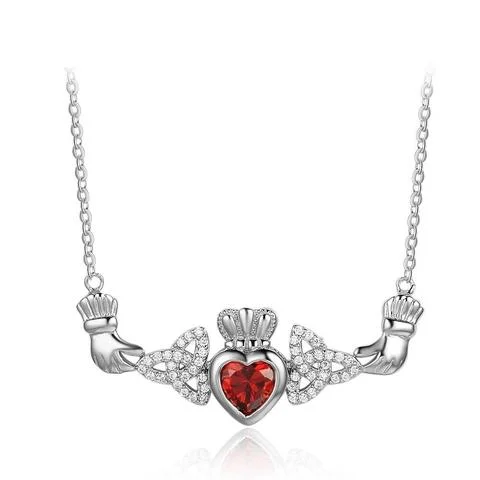 S925 Sterling Silver Personalized Claddagh Necklace with 1 Birthstone
