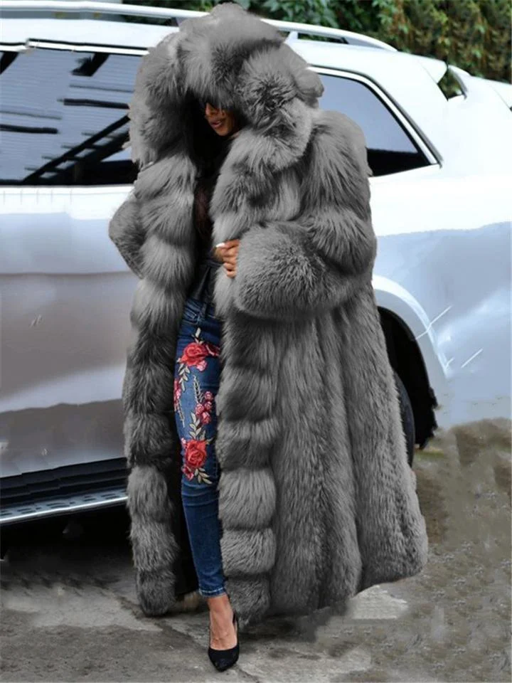 Extra Cozy Warm Faux Fur Thicken Long Hooded Coat