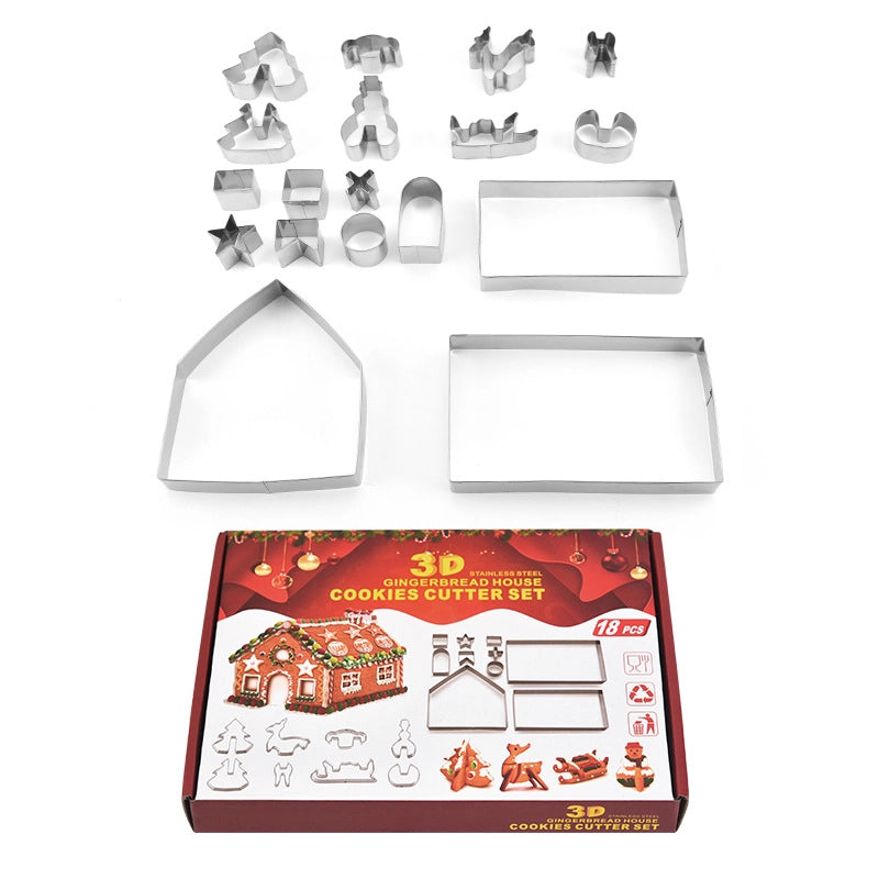 Christmas Casual Cute Christmas House Christmas Tree 430 Stainless Steel Kitchen Molds 1 Set