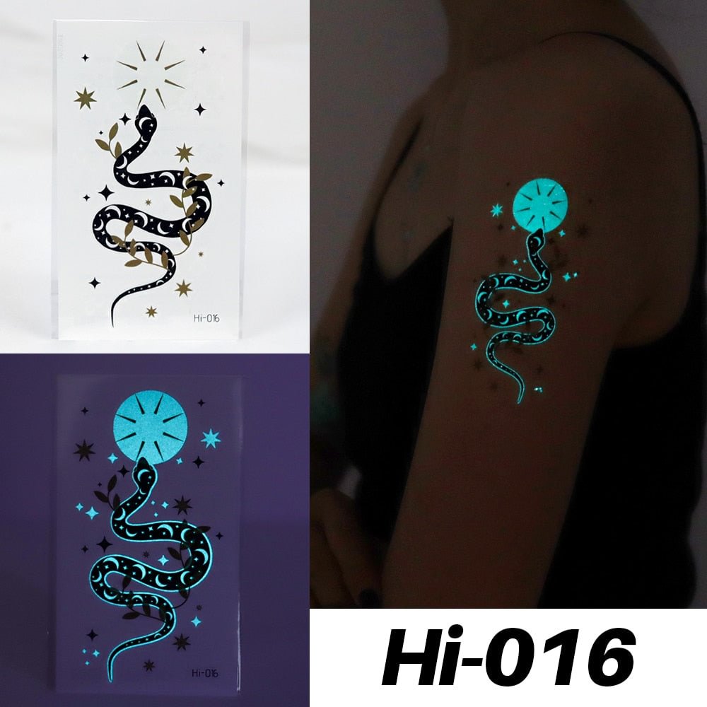 Blue Luminous Tattoo Sticker Forest Moon Luminous Snake Waterproof Temporary Tattoo Wrist Fake Tattoo For Body Art Ladies Men