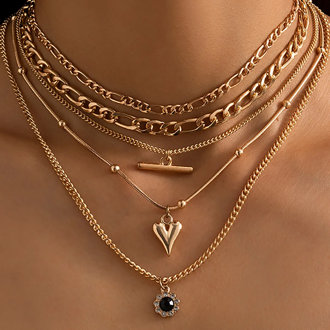 Multiple set of love pendant metal necklace