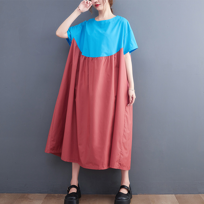 Casual Contrast Crew Neck Midi Dress