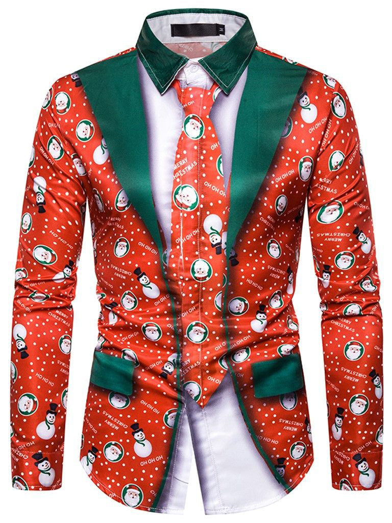 Men's Christmas Spoof Graphic Print Long Sleeve Shirt PLUSCLOTHESMAN