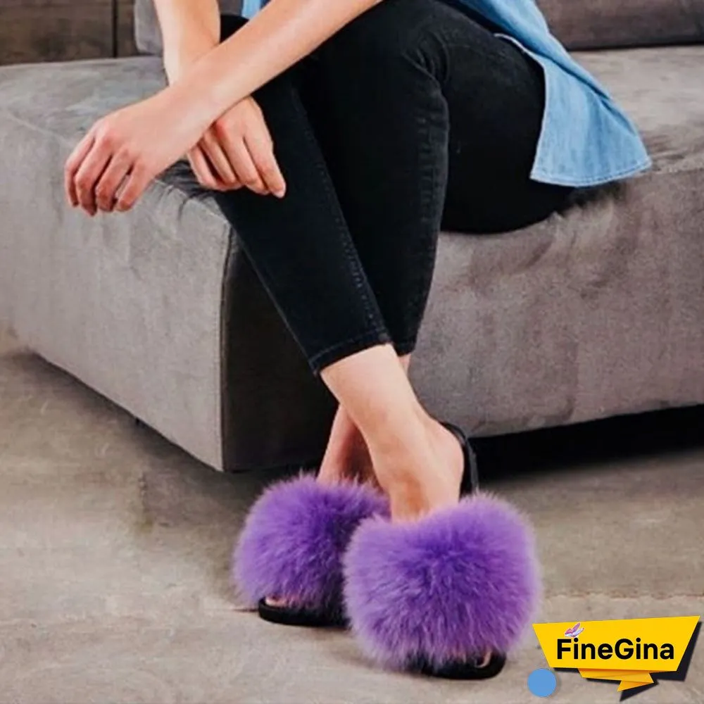 New Hot Fashion Ladies Girls Hairy Slippers Women Fox Fur Slippers Sandals Fluffy Fur Slides Beach Shoes Plus Size