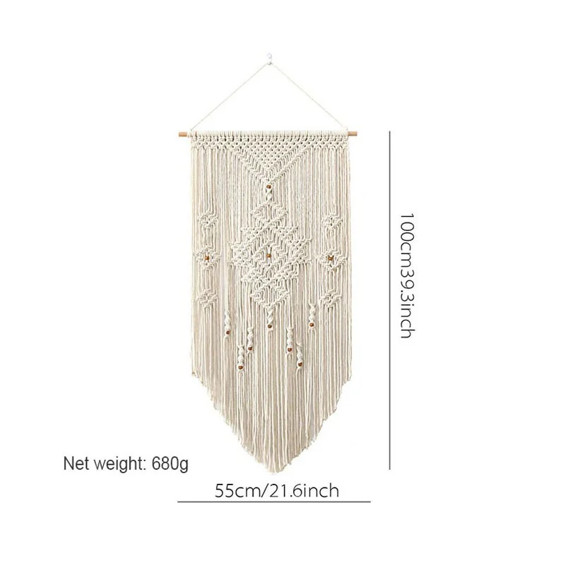 Macrame Tapestry Handmade Woven Macrame Wall Hanging Tapestry Leaf Feather Boho Decoration Home Decor Aesthetic Wall Tapestry