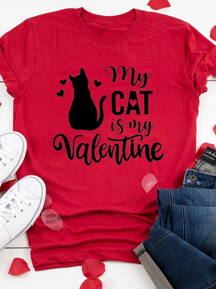 Bestdealfriday My Cat Is My Valentine Graphic Tee