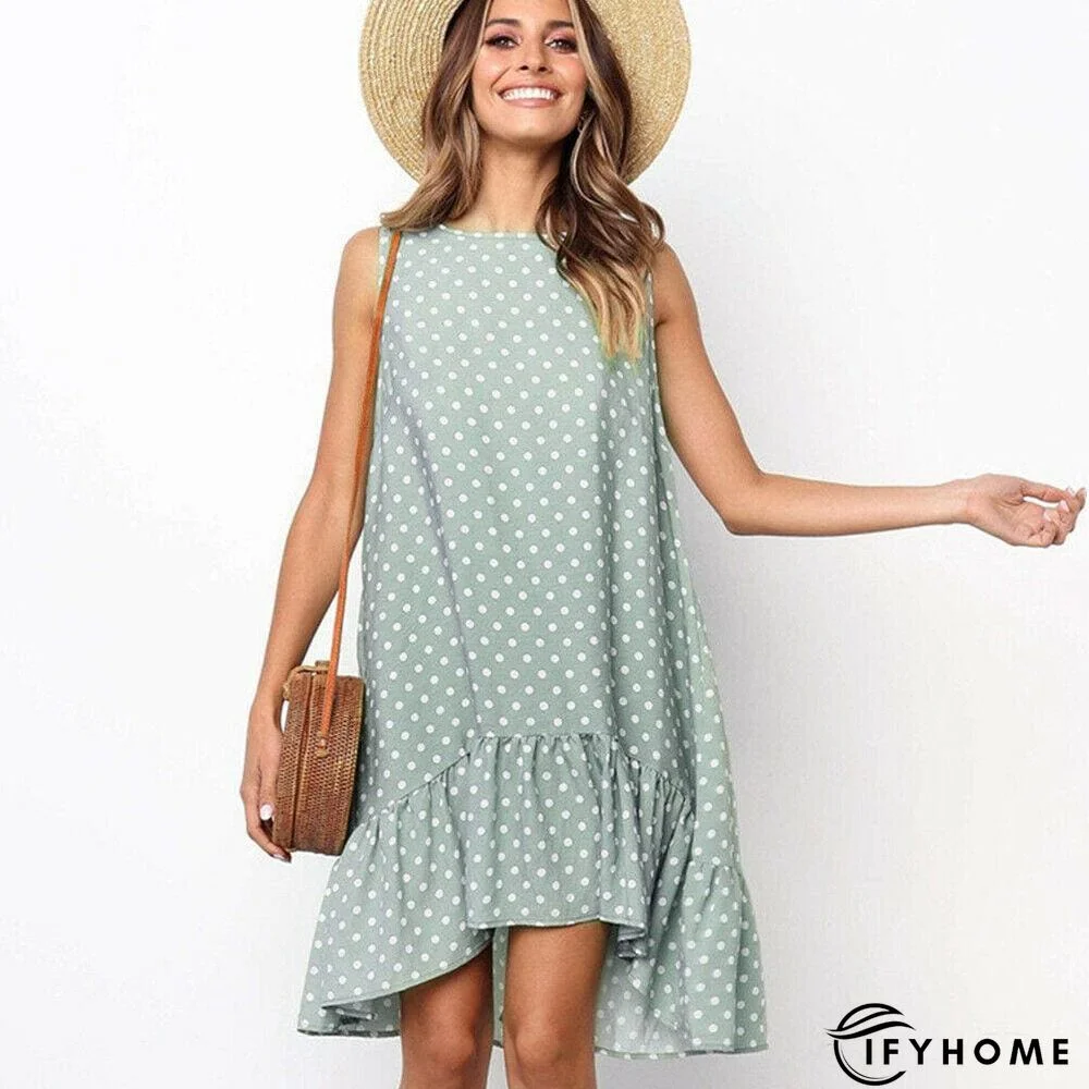 Polka Dot Boho Mini Dress Ladies Summer Beach Holiday Casual Loose Sundress | IFYHOME
