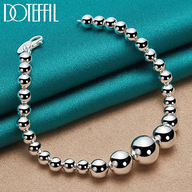 925 Sterling Silver 6 8 10 12mm Smooth Bead Ball Chain Bracelet For Women Fashion Charm Wedding Engagement Jewelry