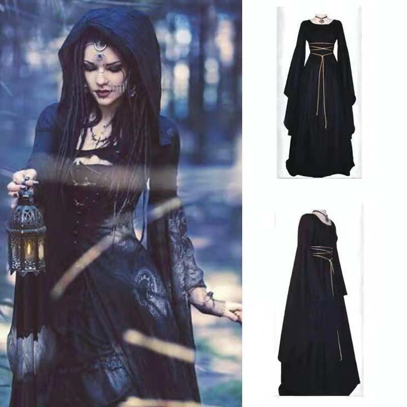 New Long Sleeve Antique Solid Color Halloween Irregular Dress Explosions Factory Direct Color