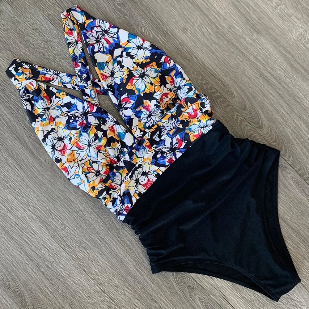 2022 New Sexy One Piece Swimsuit Female Floral Women Swimwear Push Up Bathing Suits Bodysuits Beach wear Deep V-neck Monokini