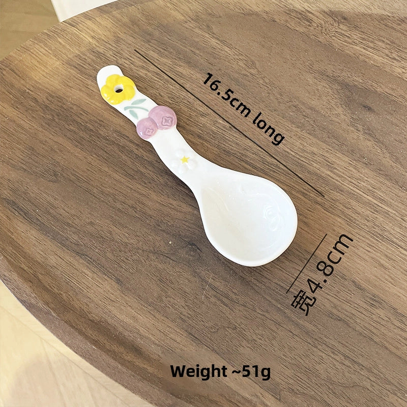 Embossed Fruit Air Cake Plate Household Ceramic Tableware Rice Bowl Disc Deep Plate Cream Color Cute High Face