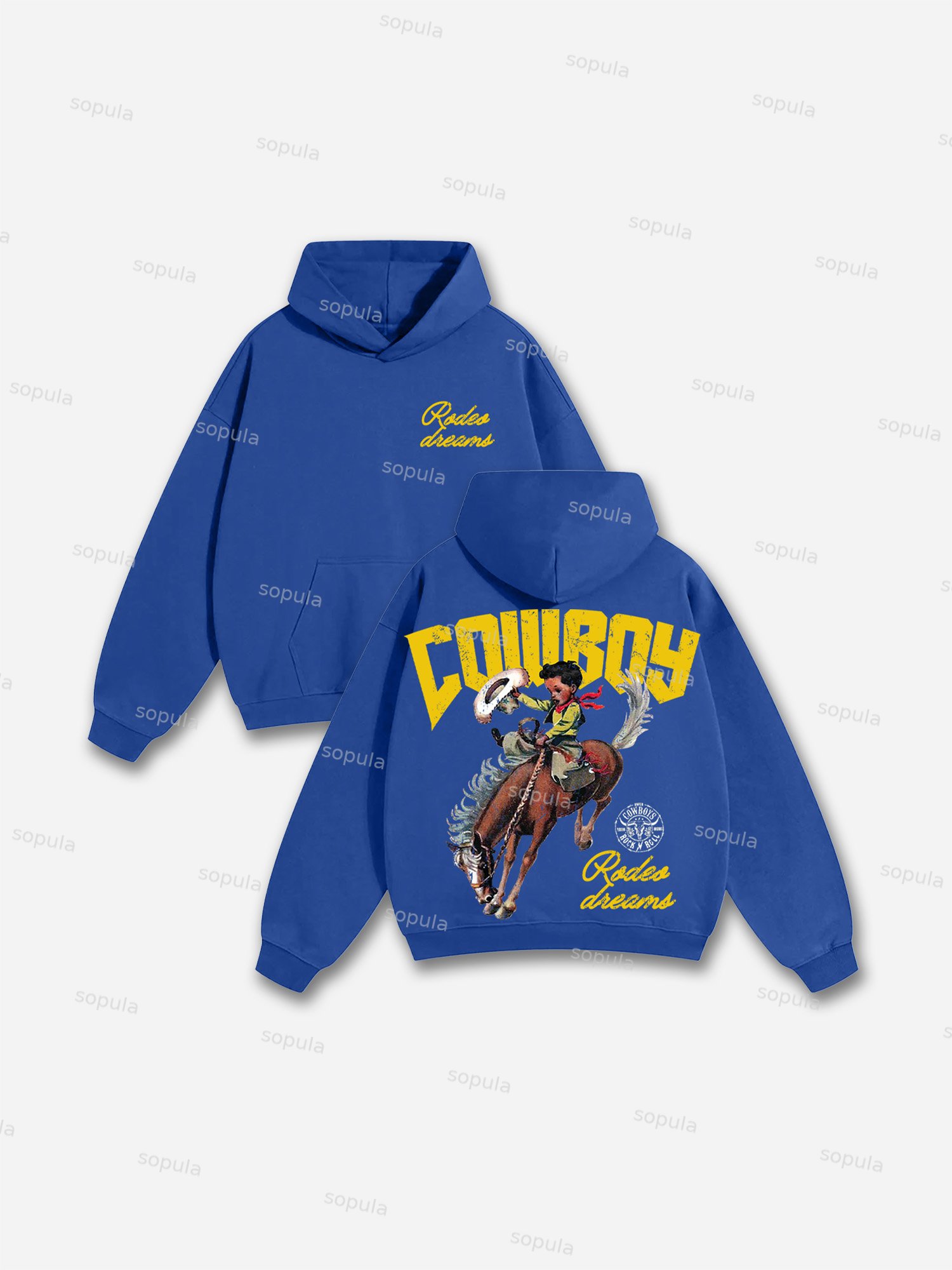 Cowboy Rodeo Dreams Print Cotton Hoodie - SOPULA