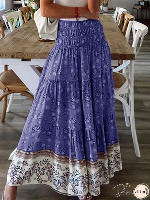 Women's Skirts Casual High Waist Printed Long Skirt