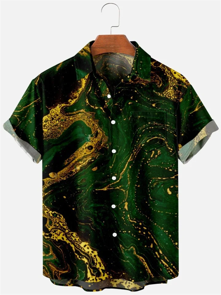 Summer short-sleeved printed shirt Marble texture 3D digital printing men's tops shirt fashion trend shirt S-4XL-Mixcun